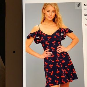 NWT Lulus Meet the Fam Navy Off the Shoulder Dress